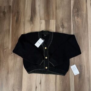 Saint + Sofia Black & Gold Metallic Trim Cardigan NWT Size S